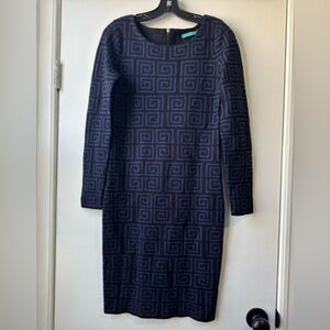 Alice + Olivia Nadia Greek Key Geometric Marino Wool Sweater Dress Sz M